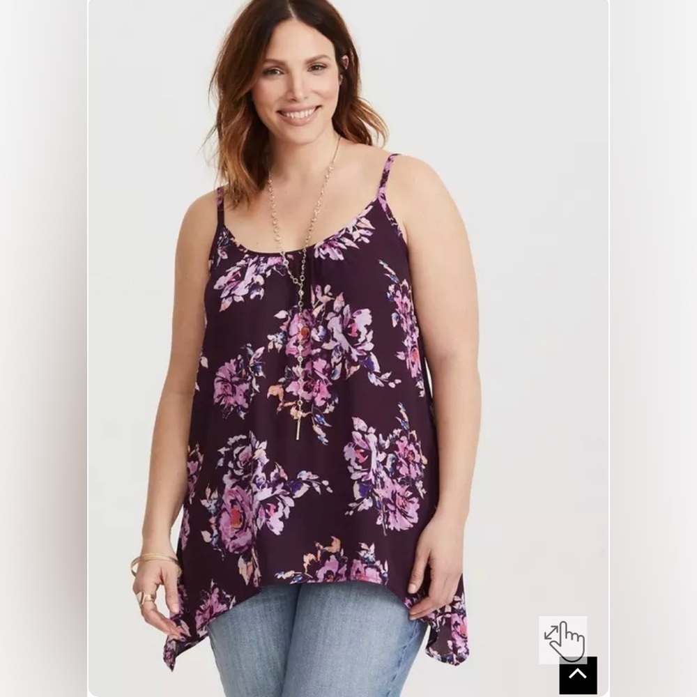 Torrid Size 2 Georgette Sharkbite Hem Swing Cami Purple Floral Tank Top 2X
